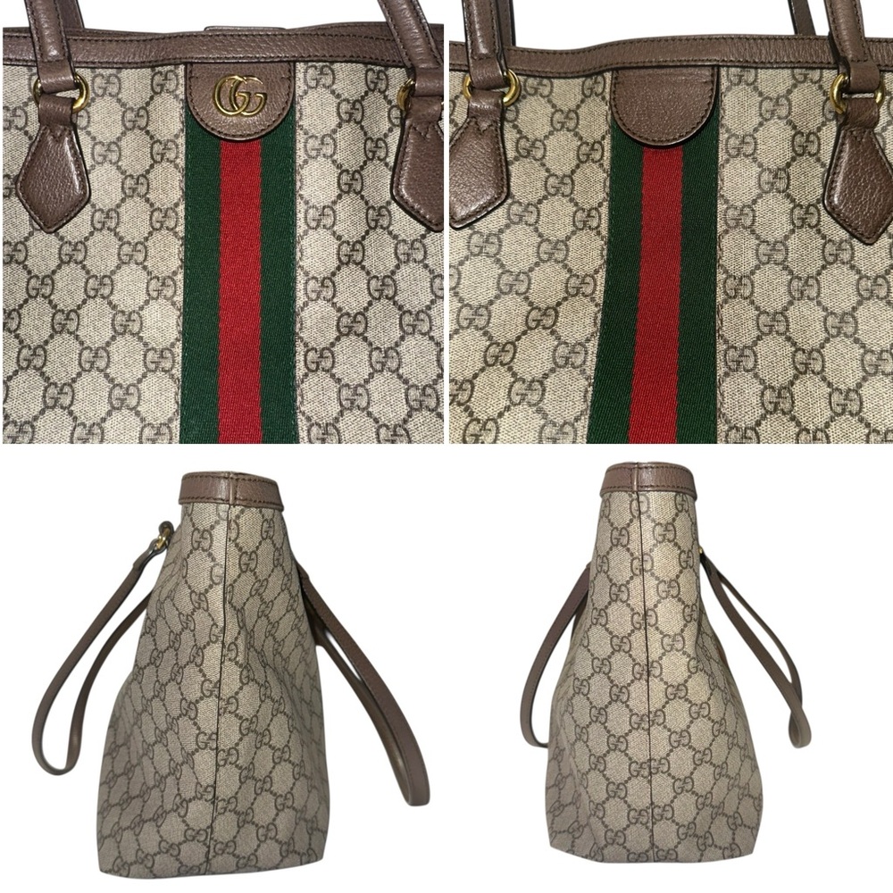 Gucci Ophidia GG Supreme Canvas Tote Bag Brown Green Red Stripe - Picture 10 of 16